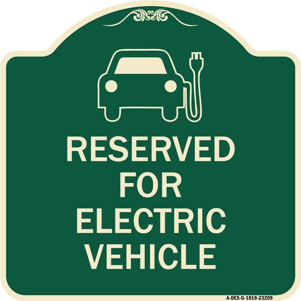 Reserved for Electric Vehicle W/ Graphic Heavy-Gauge Aluminum Sign, 18" x 18", G-1818-23209